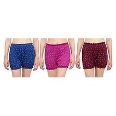 BLAZON Women's Cotton Hoisery Bloomers Floral Print Combo (Pack of 6) (Availabe Sizes: XS, S, M, L, XL, XXL, 3XL, 4XL, 5XL) - Tamarind, Vivid Violet and Sapphire Blue