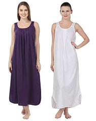 BLAZON Women's Cotton Nighty Slip - Set of 2 (Blueviolet & White)