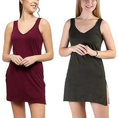 BLAZON Women's Cotton Hosiery Selfie Midi Slip Combo Pack of 2 (Available Sizes: XS, S, M, L, XL, 2XL, 3XL, 4XL, 5XL) - Tamarind, Martini Olive