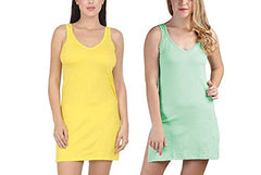 BLAZON Women's Cotton Hosiery Selfie Midi Slip Combo Pack of 2 (Available Sizes: XS, S, M, L, XL, 2XL, 3XL, 4XL, 5XL) - Yellow, Pista