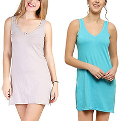 BLAZON Women's Cotton Hosiery Selfie Midi Slip Combo Pack of 2 (Available Sizes: XS, S, M, L, XL, 2XL, 3XL, 4XL, 5XL) - Turquoise, Almond Frost