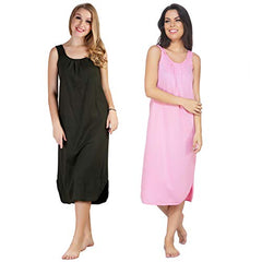 BLAZON Women's Cotton Hosiery Solid Maxi Nighty Slip (Pack of 2) Available Sizes: S, M, L, XL, 2XL, 3XL, 4XL, 5XL - Martini Olive, Pink