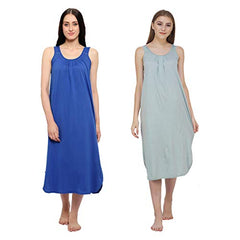 BLAZON Women's Cotton Hosiery Solid Maxi Nighty Slip (Pack of 2) Available Sizes: S, M, L, XL, 2XL, 3XL, 4XL, 5XL - Sapphire Blue, Wisp Grey