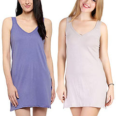 BLAZON Women's Cotton Hosiery Selfie Midi Slip Combo Pack of 2 (Available Sizes: XS, S, M, L, XL, 2XL, 3XL, 4XL, 5XL) - Lavender, Almond Frost