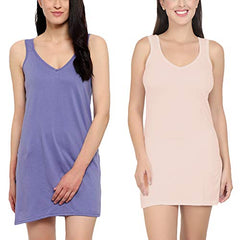 BLAZON Women's Cotton Hosiery Selfie Midi Slip Combo Pack of 2 (Available Sizes: XS, S, M, L, XL, 2XL, 3XL, 4XL, 5XL) - Lavender, Peach