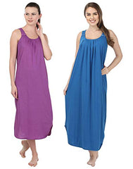 BLAZON Women's Cotton Nighty Slip - Set of 2 (Purple & Royal Blue)