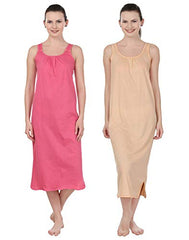 BLAZON Women's Cotton Nighty Slip - Set of 2 (Dark Pink & Peach)