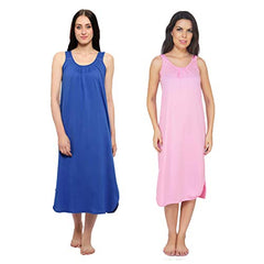 BLAZON Women's Cotton Hosiery Solid Maxi Nighty Slip (Pack of 2) Available Sizes: S, M, L, XL, 2XL, 3XL, 4XL, 5XL - Sapphire Blue, Pink