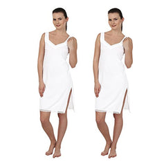 BLAZON Women's Cotton Long Camisole Fairy Full Slip Set of 2 (White)