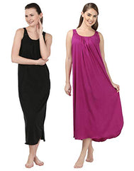 BLAZON Women's Cotton Nighty Slip - Set of 2 (Black & Vivid Violet)