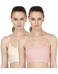 BLAZON Women Sports Bra Premium Tee Free Lycra - Cream, Light Pink