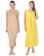 BLAZON Women's Cotton Nighty Slip Set of 2 (Peach & Yellow)