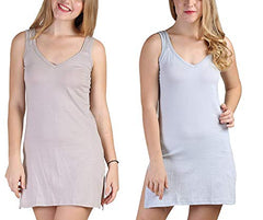 BLAZON Women's Cotton Hosiery Selfie Midi Slip Combo Pack of 2 (Available Sizes: XS, S, M, L, XL, 2XL, 3XL, 4XL, 5XL) - Almond Frost, Blueberry Frost