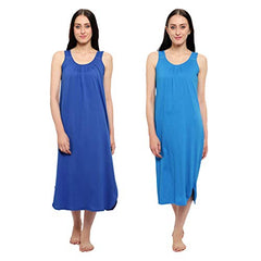 BLAZON Women's Cotton Hosiery Solid Maxi Nighty Slip (Pack of 2) Available Sizes: S, M, L, XL, 2XL, 3XL, 4XL, 5XL - Sapphire Blue, Royal Blue