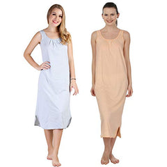 BLAZON Women's Cotton Hosiery Solid Maxi Nighty Slip (Pack of 2) Available Sizes: S, M, L, XL, 2XL, 3XL, 4XL, 5XL - Blueberry Frost, Peach