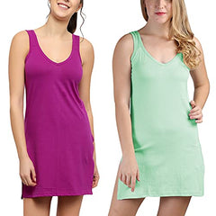 BLAZON Women's Cotton Hosiery Selfie Midi Slip Combo Pack of 2 (Available Sizes: XS, S, M, L, XL, 2XL, 3XL, 4XL, 5XL) - Vivid Violet, Pista