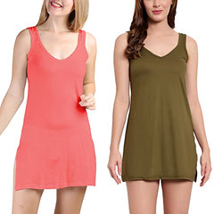 BLAZON Women's Cotton Hosiery Selfie Midi Slip Combo Pack of 2 (Available Sizes: XS, S, M, L, XL, 2XL, 3XL, 4XL, 5XL) - Field, Old Rose