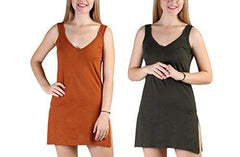 BLAZON Women's Cotton Hosiery Selfie Midi Slip Combo Pack of 2 (Available Sizes: XS, S, M, L, XL, 2XL, 3XL, 4XL, 5XL) - Brandy, Martini Olive