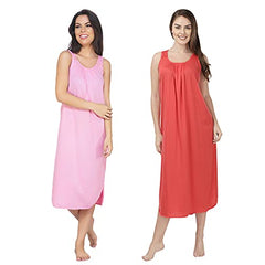 BLAZON Women's Cotton Hosiery Solid Maxi Nighty Slip (Pack of 2) Available Sizes: S, M, L, XL, 2XL, 3XL, 4XL, 5XL - Pink, Old Rose