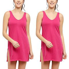 BLAZON Women's Cotton Hosiery Selfie Midi Slip Combo Pack of 2 (Available Sizes: XS, S, M, L, XL, 2XL, 3XL, 4XL, 5XL) - Dark Pink