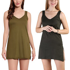BLAZON Women's Cotton Hosiery Selfie Midi Slip Combo Pack of 2 (Available Sizes: XS, S, M, L, XL, 2XL, 3XL, 4XL, 5XL) - Field, Martini Olive