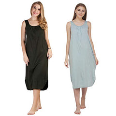 BLAZON Women's Cotton Hosiery Solid Maxi Nighty Slip (Pack of 2) Available Sizes: S, M, L, XL, 2XL, 3XL, 4XL, 5XL - Martini Olive, Wisp Grey