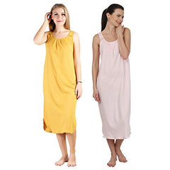 BLAZON Women's Cotton Hosiery Solid Maxi Nighty Slip (Pack of 2) Available Sizes: S, M, L, XL, 2XL, 3XL, 4XL, 5XL - Whiskey, Baby Pink
