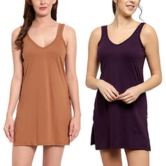 BLAZON Women's Cotton Hosiery Selfie Midi Slip Combo Pack of 2 (Available Sizes: XS, S, M, L, XL, 2XL, 3XL, 4XL, 5XL) - Wood, Blueviolet