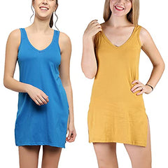BLAZON Women's Cotton Hosiery Selfie Midi Slip Combo Pack of 2 (Available Sizes: XS, S, M, L, XL, 2XL, 3XL, 4XL, 5XL) - Royal Blue, Whiskey