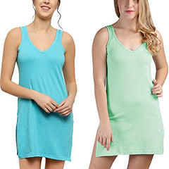 BLAZON Women's Cotton Hosiery Selfie Midi Slip Combo Pack of 2 (Available Sizes: XS, S, M, L, XL, 2XL, 3XL, 4XL, 5XL) - Turquoise, Pista