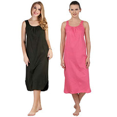 BLAZON Women's Cotton Hosiery Solid Maxi Nighty Slip (Pack of 2) Available Sizes: S, M, L, XL, 2XL, 3XL, 4XL, 5XL - Martini Olive, Dark Pink
