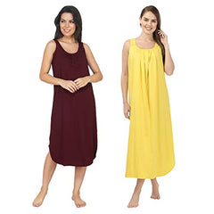 BLAZON Women's Cotton Hosiery Solid Maxi Nighty Slip (Pack of 2) Available Sizes: S, M, L, XL, 2XL, 3XL, 4XL, 5XL - Tamarind, Yellow
