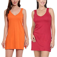BLAZON Women's Cotton Hosiery Selfie Midi Slip Combo Pack of 2 (Available Sizes: XS, S, M, L, XL, 2XL, 3XL, 4XL, 5XL) - Orchard, Red