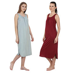 BLAZON Women's Cotton Hosiery Solid Maxi Nighty Slip (Pack of 2) Available Sizes: S, M, L, XL, 2XL, 3XL, 4XL, 5XL - Wisp Grey, Maroon
