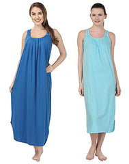 BLAZON Women's Cotton Nighty Slip - Set of 2 (Royal Blue & Turquoise)