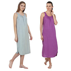 BLAZON Women's Cotton Hosiery Solid Maxi Nighty Slip (Pack of 2) Available Sizes: S, M, L, XL, 2XL, 3XL, 4XL, 5XL - Wisp Grey, Purple