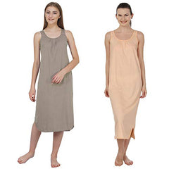 BLAZON Women's Cotton Hosiery Solid Maxi Nighty Slip (Pack of 2) Available Sizes: S, M, L, XL, 2XL, 3XL, 4XL, 5XL - Smoky Grey, Peach