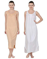 BLAZON Women's Cotton Nighty Slip - Set of 2 (Prach & White)