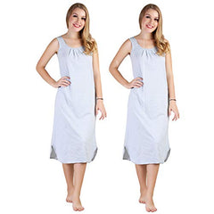 BLAZON Women's Cotton Hosiery Solid Maxi Nighty Slip (Pack of 2) Available Sizes: S, M, L, XL, 2XL, 3XL, 4XL, 5XL - Blueberry Frost