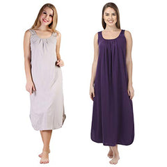 BLAZON Women's Cotton Hosiery Solid Maxi Nighty Slip (Pack of 2) Available Sizes: S, M, L, XL, 2XL, 3XL, 4XL, 5XL - Almond Frost, Blueviolet
