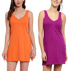 BLAZON Women's Cotton Hosiery Selfie Midi Slip Combo Pack of 2 (Available Sizes: XS, S, M, L, XL, 2XL, 3XL, 4XL, 5XL) - Orchard, Vivid Violet