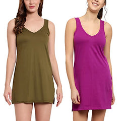 BLAZON Women's Cotton Hosiery Selfie Midi Slip Combo Pack of 2 (Available Sizes: XS, S, M, L, XL, 2XL, 3XL, 4XL, 5XL) - Field, Vivid Violet