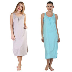 BLAZON Women's Cotton Hosiery Solid Maxi Nighty Slip (Pack of 2) Available Sizes: S, M, L, XL, 2XL, 3XL, 4XL, 5XL - Almond Frost, Turquoise