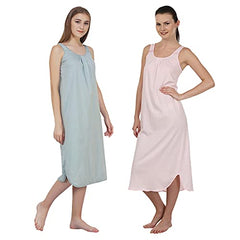 BLAZON Women's Cotton Hosiery Solid Maxi Nighty Slip (Pack of 2) Available Sizes: S, M, L, XL, 2XL, 3XL, 4XL, 5XL - Wisp Grey, Baby Pink