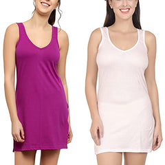 BLAZON Women's Cotton Hosiery Selfie Midi Slip Combo Pack of 2 (Available Sizes: XS, S, M, L, XL, 2XL, 3XL, 4XL, 5XL) - Vivid Violet, Baby Pink