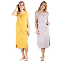 BLAZON Women's Cotton Hosiery Solid Maxi Nighty Slip (Pack of 2) Available Sizes: S, M, L, XL, 2XL, 3XL, 4XL, 5XL - Almond Frost, Whiskey