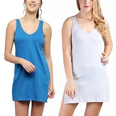 BLAZON Women's Cotton Hosiery Selfie Midi Slip Combo Pack of 2 (Available Sizes: XS, S, M, L, XL, 2XL, 3XL, 4XL, 5XL) - Royal Blue, Blueberry Frost