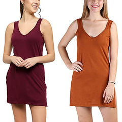 BLAZON Women's Cotton Hosiery Selfie Midi Slip Combo Pack of 2 (Available Sizes: XS, S, M, L, XL, 2XL, 3XL, 4XL, 5XL) - Tamarind, Brandy