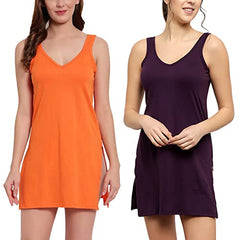 BLAZON Women's Cotton Hosiery Selfie Midi Slip Combo Pack of 2 (Available Sizes: XS, S, M, L, XL, 2XL, 3XL, 4XL, 5XL) - Orchard, Blueviolet