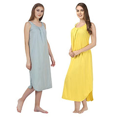BLAZON Women's Cotton Hosiery Solid Maxi Nighty Slip (Pack of 2) Available Sizes: S, M, L, XL, 2XL, 3XL, 4XL, 5XL - Wisp Grey, Yellow